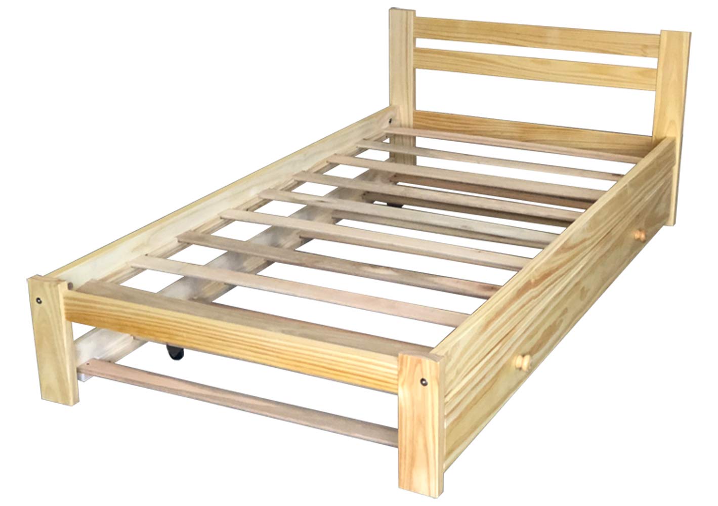 Natural Pine Twin Bed with Trundle - Solid Pine Wood Bed Frame with Hardwood Slats | Sturdy Kids Bed for Boys & Girls | Perfect for Small Bedrooms, Guest Rooms & Dormitories