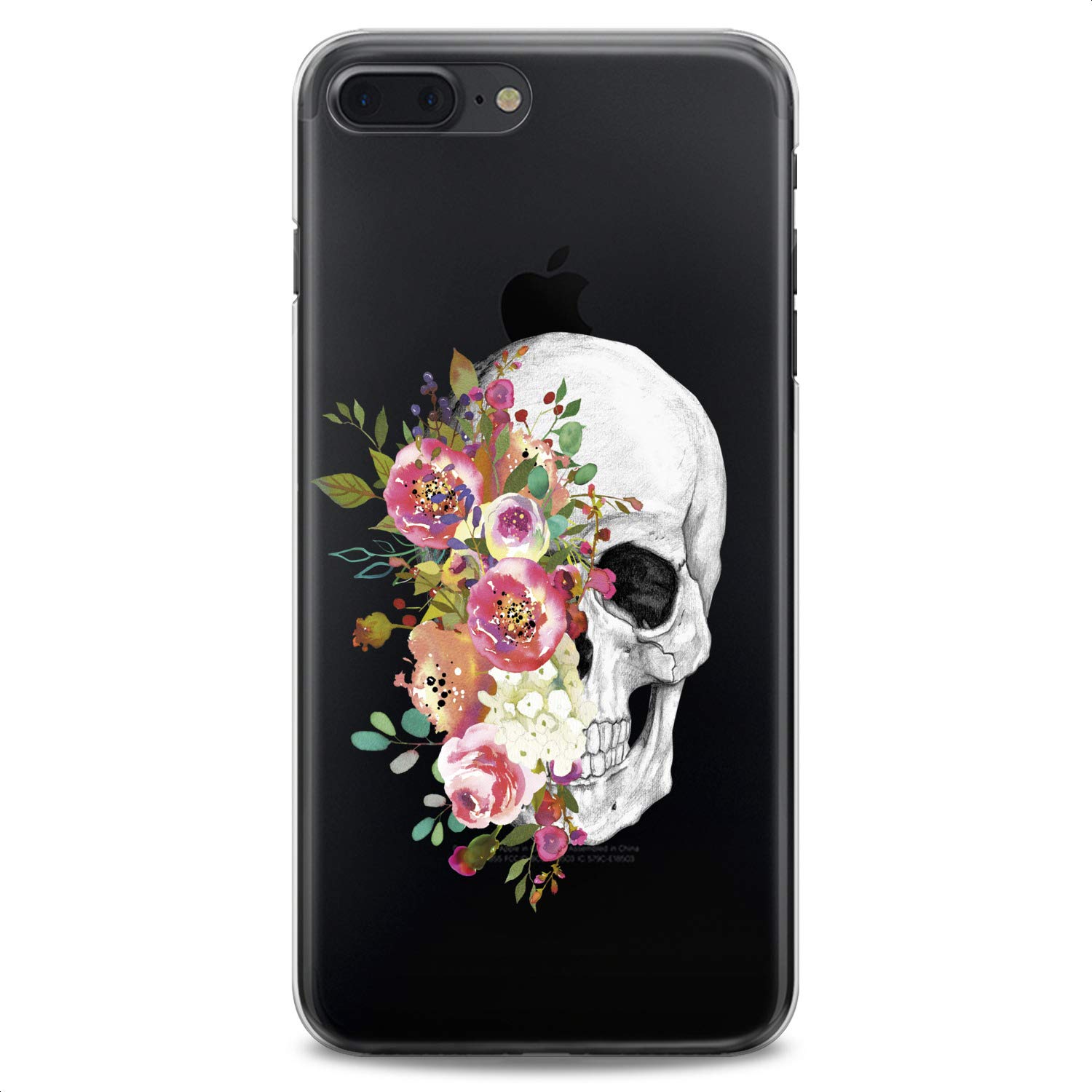 Premium TPU Phone Case for iPhone 16/15/14/13/12/11 Pro Max/Plus/Mini/XS/XR/X/8+/7/6/5/SE - Clear Floral Skull Design, Boho Pink Cute Flowers Print, Slim Flexible Silicone Protective Cover - Perfect for Teens, Girls, Fashion Lovers & Everyday Use