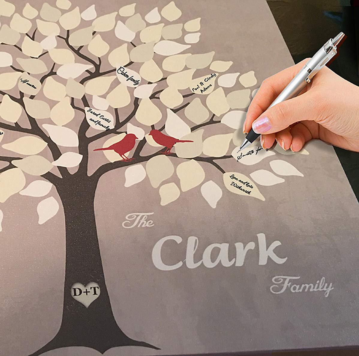 Personalized Wedding Tree Guest Book - Unique & Memorable Alternative for 100-150 Signatures - Gray Canvas Wall Decor - 20x20 Inches - Perfect Bridal Shower Gift for Wedding, Anniversary & Home Decoration