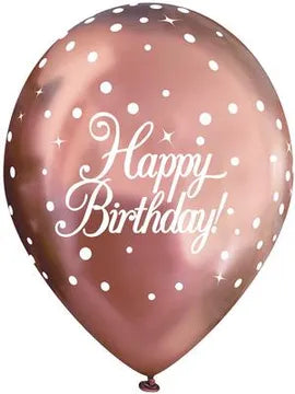 11 Inch Sparkling Rose Gold Happy Birthday Latex Balloons - Pack of 6 | Perfect for Birthday Parties, Baby Showers & Anniversary Celebrations