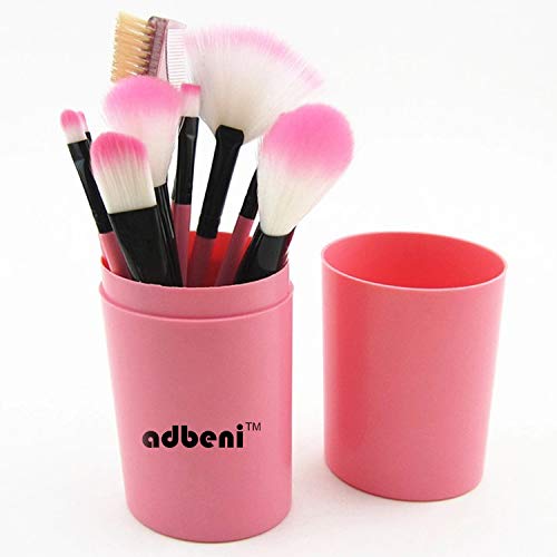 Adbeni 12-Piece Professional Makeup Brush Set - Fan Brush, Blush Brush, Powder Brush, Foundation Brush, Eyeliner Brush, Eyeshadow Brush & More (Pink) - Perfect for Makeup Artists, Beginners & Everyday Beauty Routine