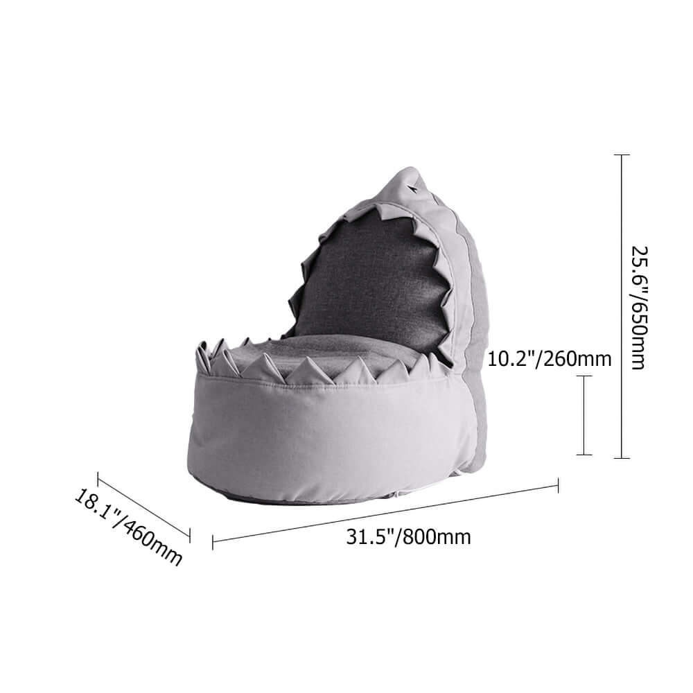 Shark Shaped Kids Bean Bag Chair - Soft Gray Fabric with Foam Filling for Playroom, Bedroom, or Reading Nook