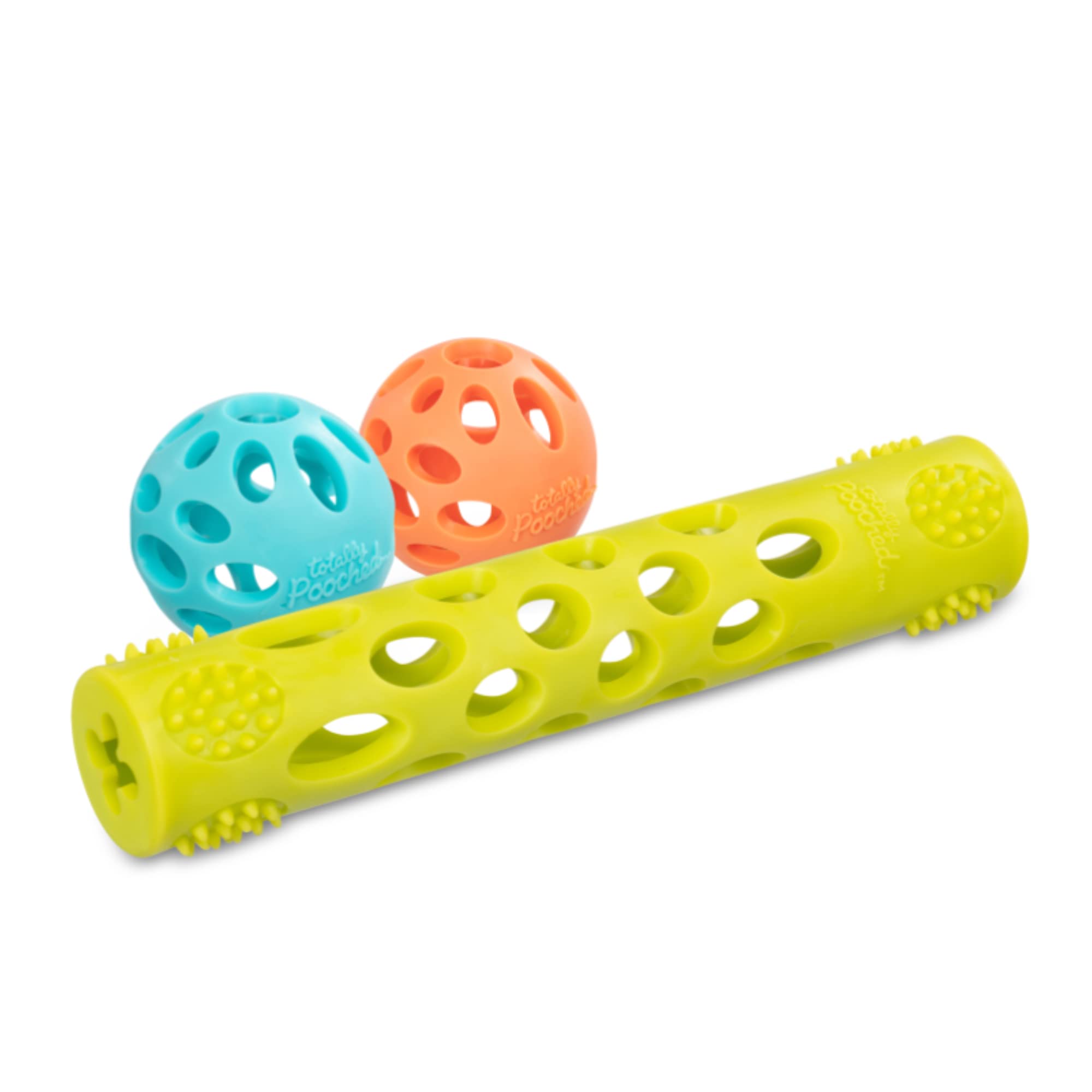 Messy Mutts Totally Pooched Huff'n Puff Dog Toys - 3-Piece Durable TPR Puzzle Toys for Dogs | 2-in-1 Interactive Chew Toy & Teeth Cleaner (Assorted Colors) - Perfect for Boredom Relief, Dental Health & Playtime Fun