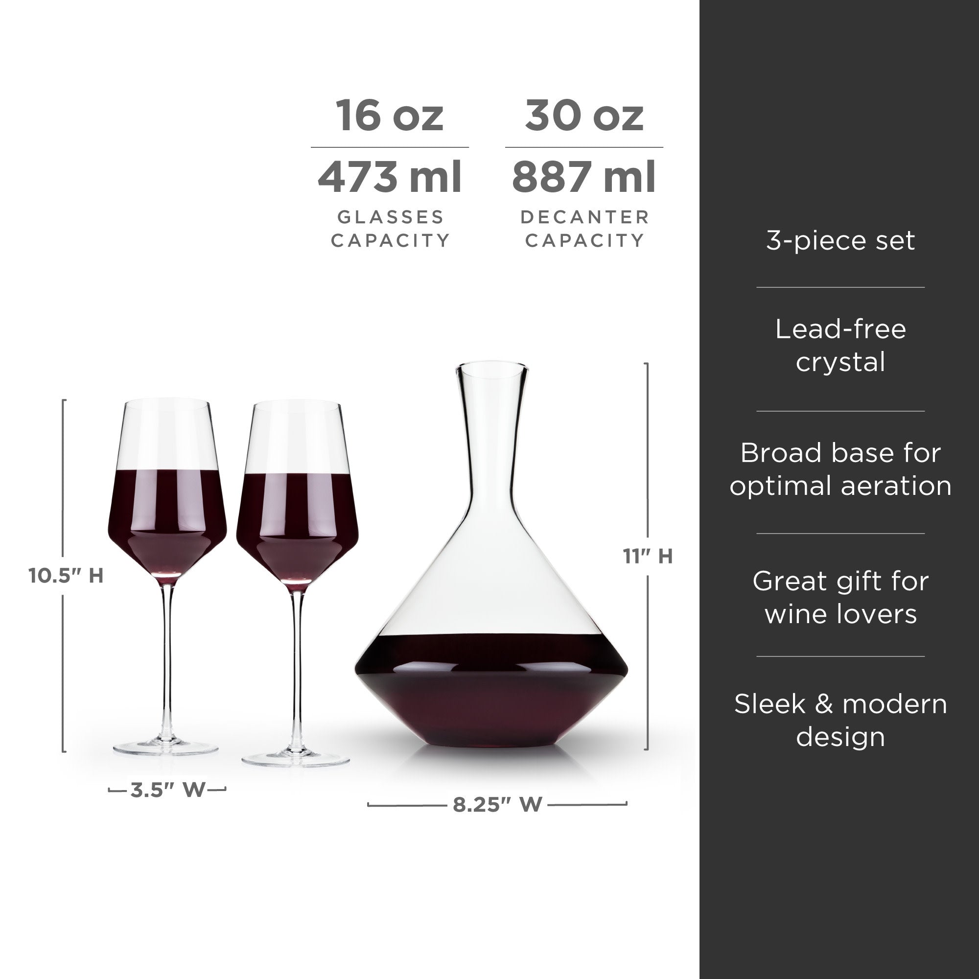 Elegant Raye Angled Crystal Bordeaux Decanter & Wine Glass Set - Perfect for Wine Tasting, Dinner Parties & Gift Giving