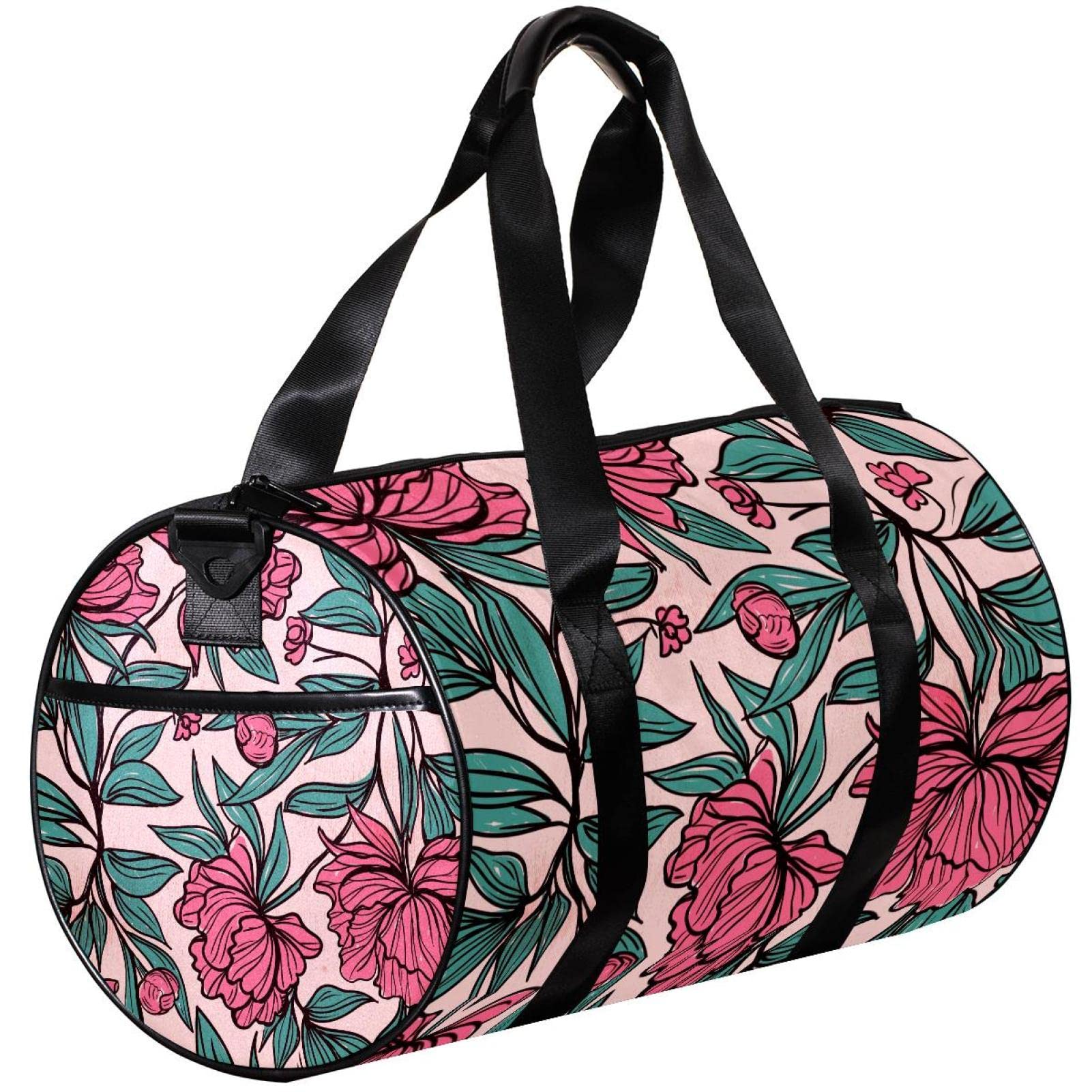 **Women's & Men's Gym Duffle Bag - Pink Floral Flower Workout Bag for Fitness, Yoga & Travel | Large Sports Tote with Shoe Compartment**