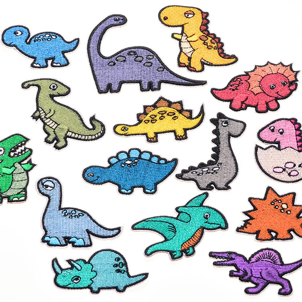 15 Pcs Iron On Embroidered Dinosaur Patches - Assorted Sizes Applique Kit for DIY Clothes, Jackets, Backpacks & Jeans - Perfect for Kids' Crafts, Costume Design & Fashion Upcycling (Dinosaur3)