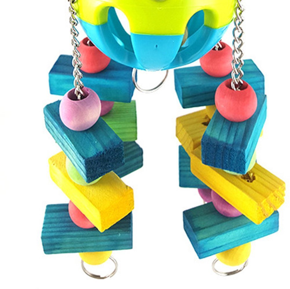 Premium Hanging Bird Chew Toy with Bell - Natural Wood Parrot Toy for African Grey, Macaw, Conure, Cockatiel & Parakeets | Cage Accessories for Mental Stimulation & Beak Exercise