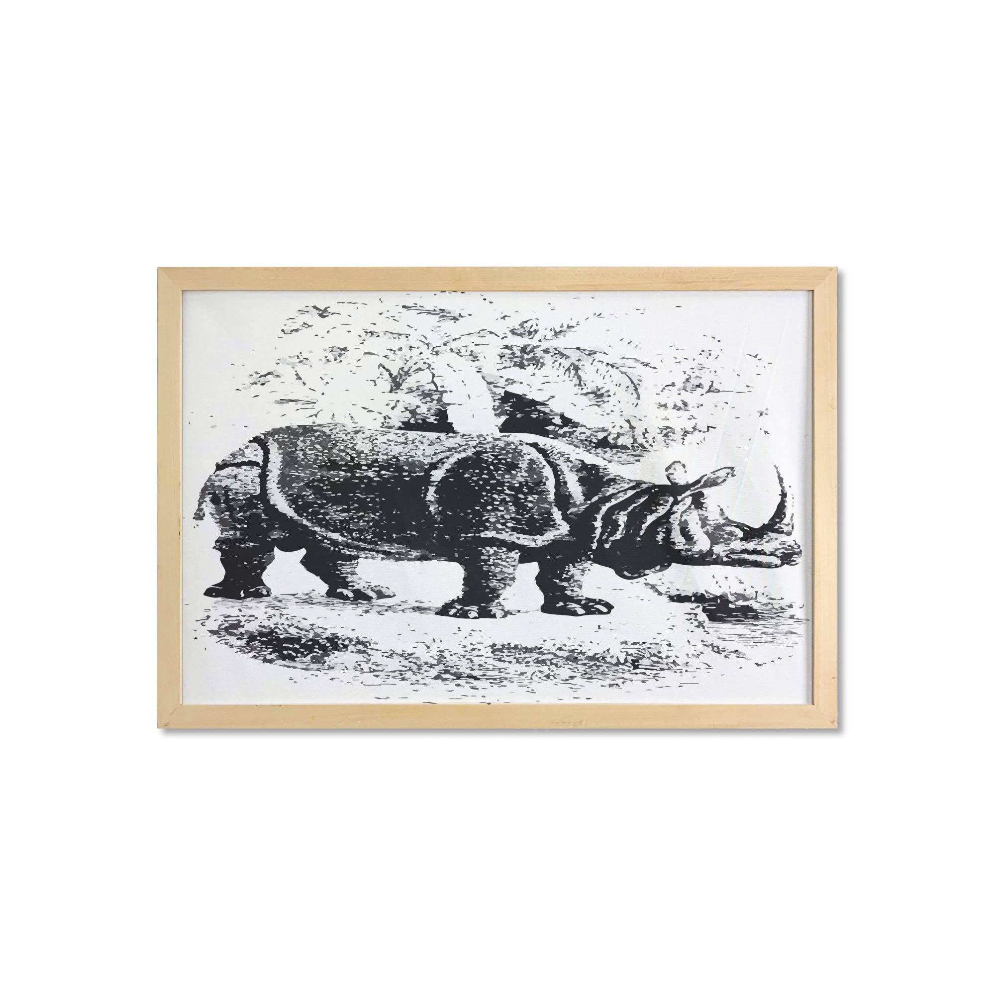 Vintage Zoology Animal Wall Art with Frame - Monochrome Mammal with Horns Engraving Print, 35