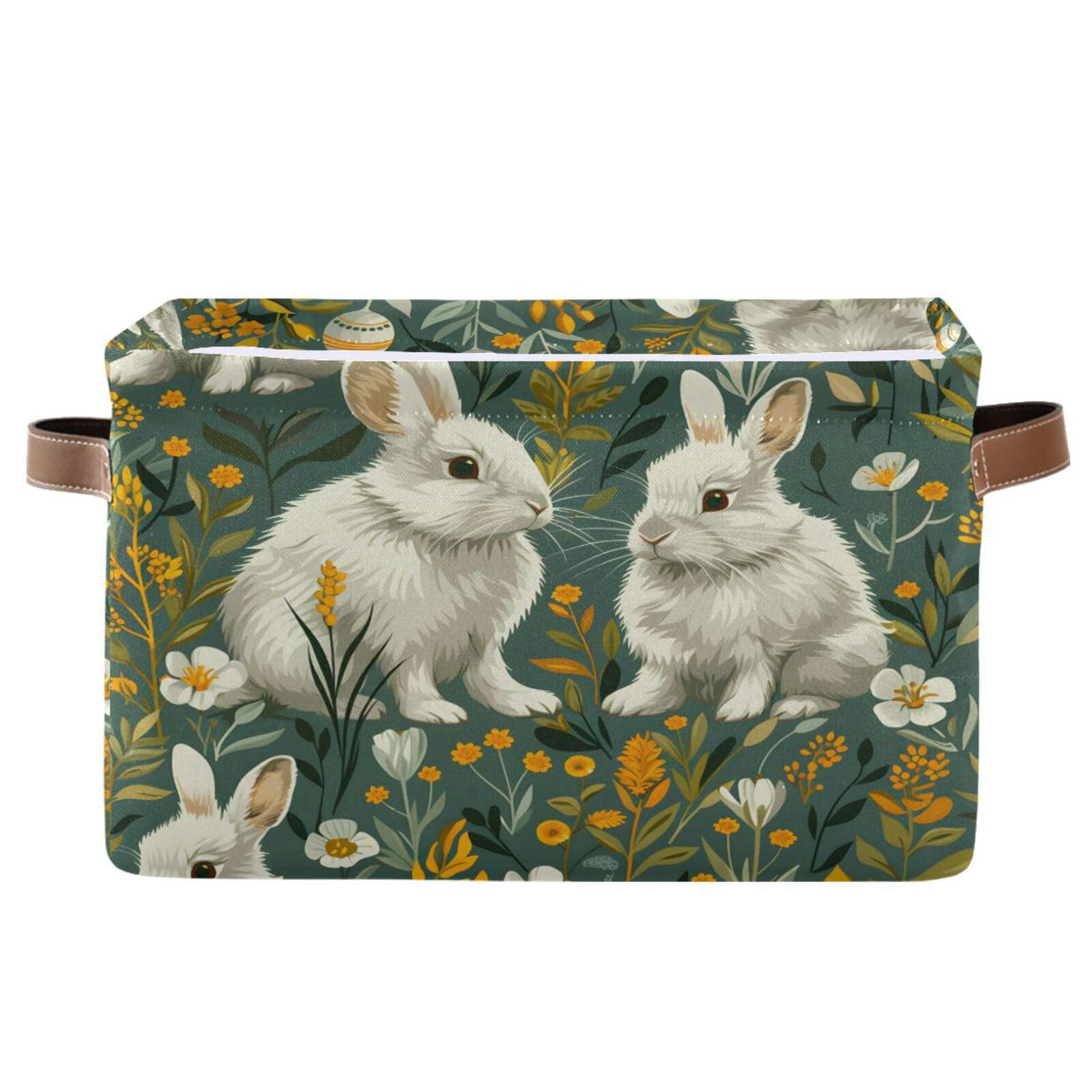 Senya Easter Storage Basket - Foldable Fabric Collapsible Storage Bin with Rabbit Wildflowers Design | Organizer for Clothes, Toys & Home Decor | Perfect for Easter Decorations, Nursery Storage & Seasonal Organization