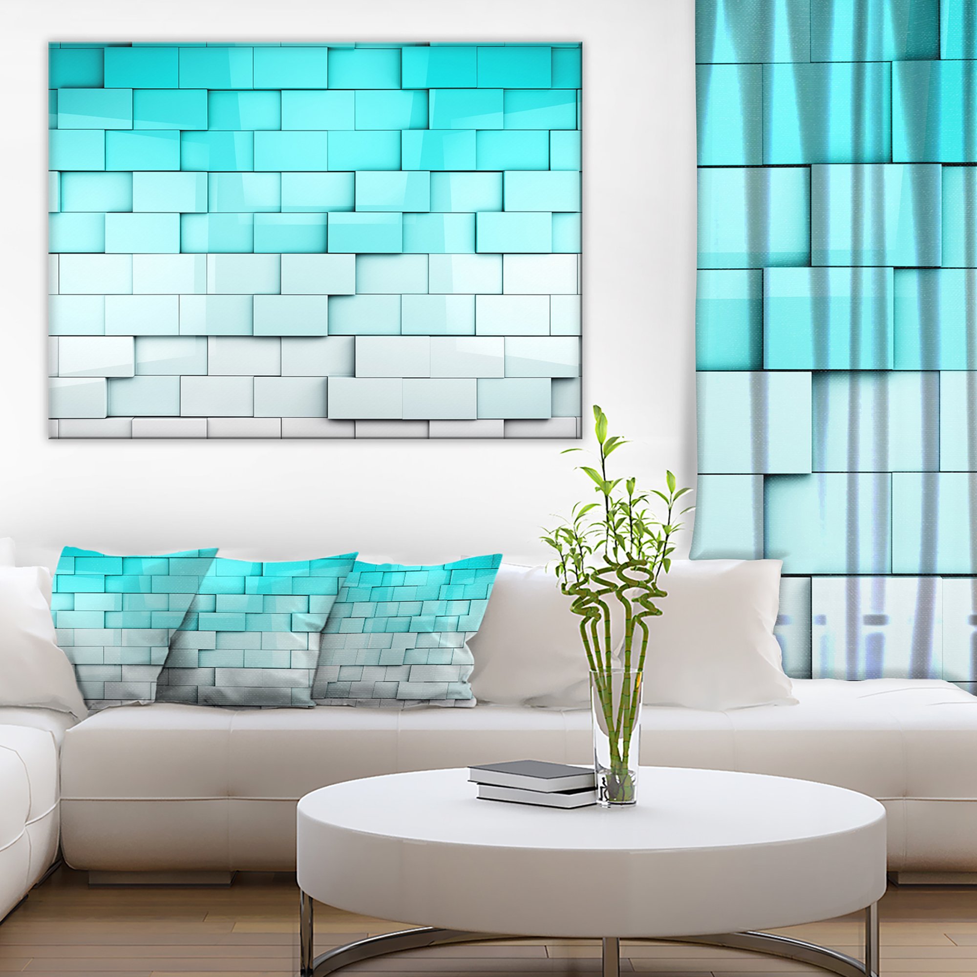 Blue Mosaic Cubes Contemporary Wall Art - Modern Abstract Painting for Living Room, Bedroom & Office Decor