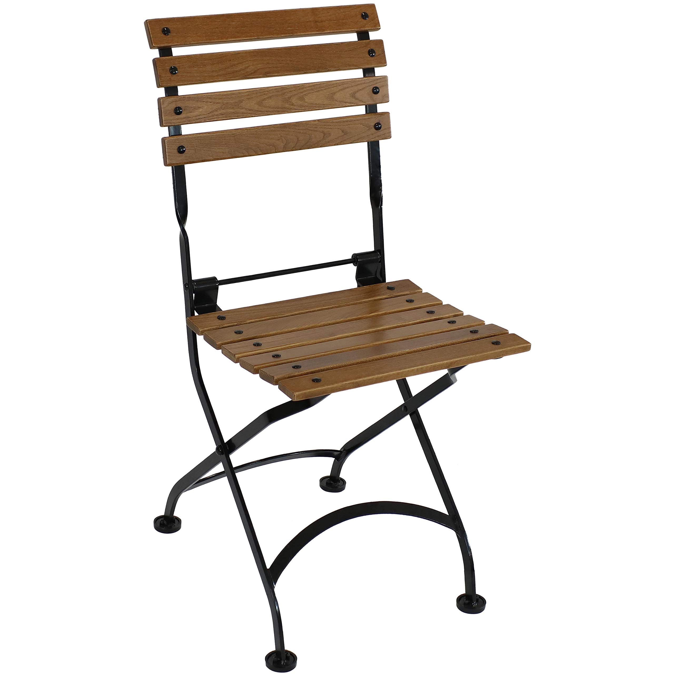 Sunnydaze European Chestnut Wooden Folding Dining Chairs Set of 2 - Sturdy Indoor Outdoor Patio Furniture for Dining Room, Garden, Picnic, and Camping