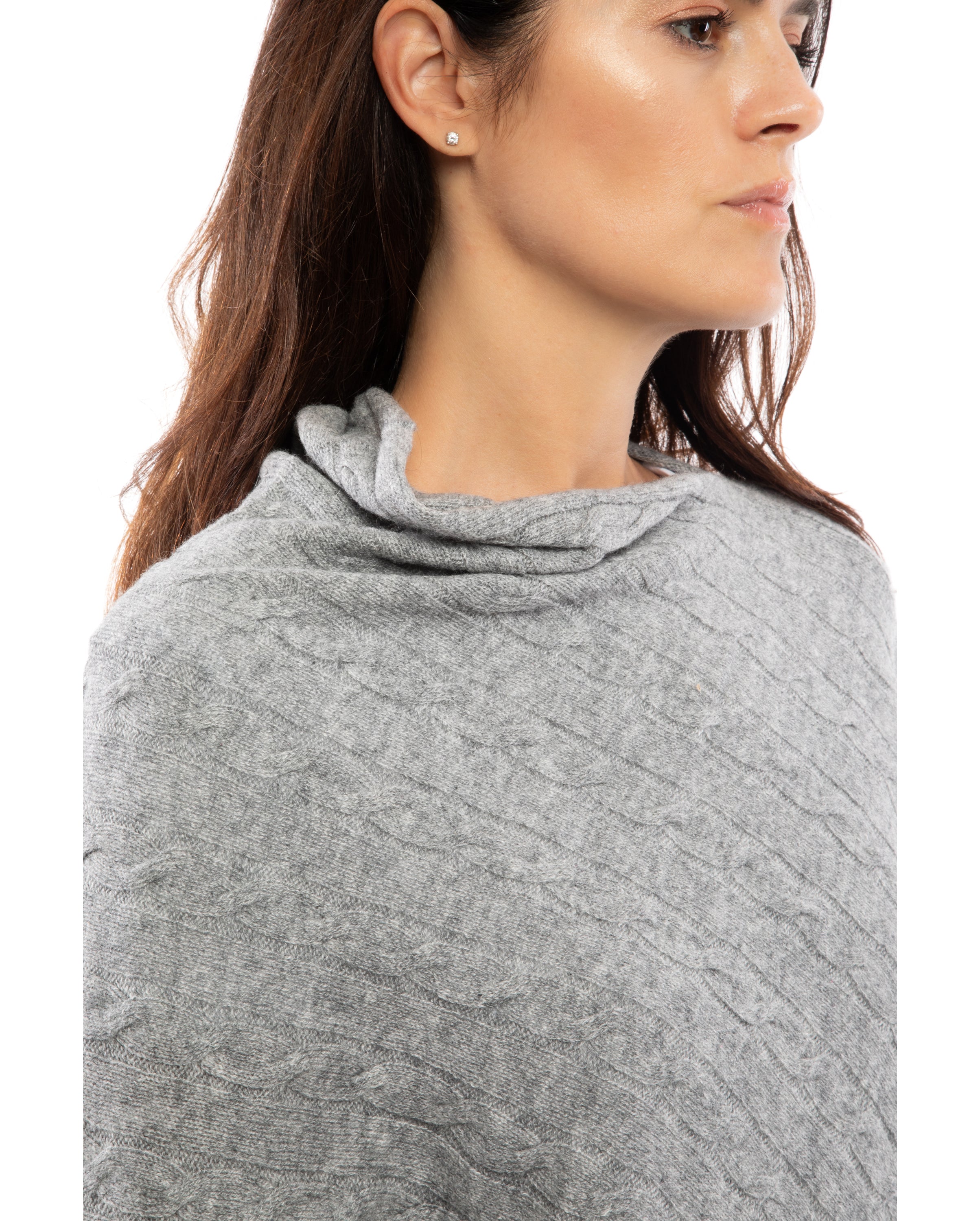 Luxury Women's Pure Cashmere Cable Knit Poncho - Soft Peach Winter Wrap Shawl for Office, Travel & Cozy Evenings