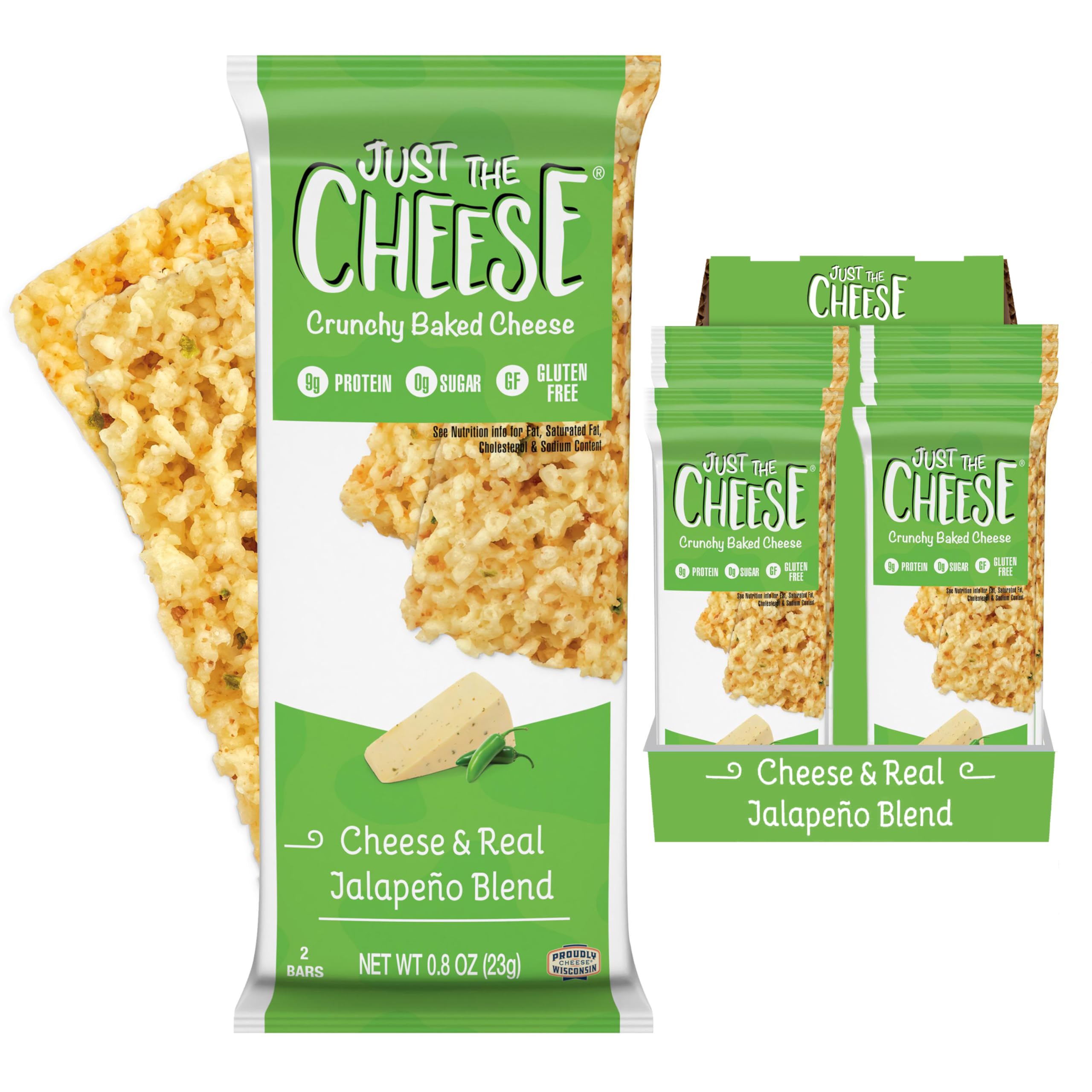 Just the Cheese Cheese Crisps - High Protein Baked Keto Snacks | 100% Real Cheese | Gluten Free & Low Carb | Jalapeno Flavor (0.8oz, Pack of 10) | Perfect for Keto Diet, Weight Loss & On-the-Go Healthy Snacking