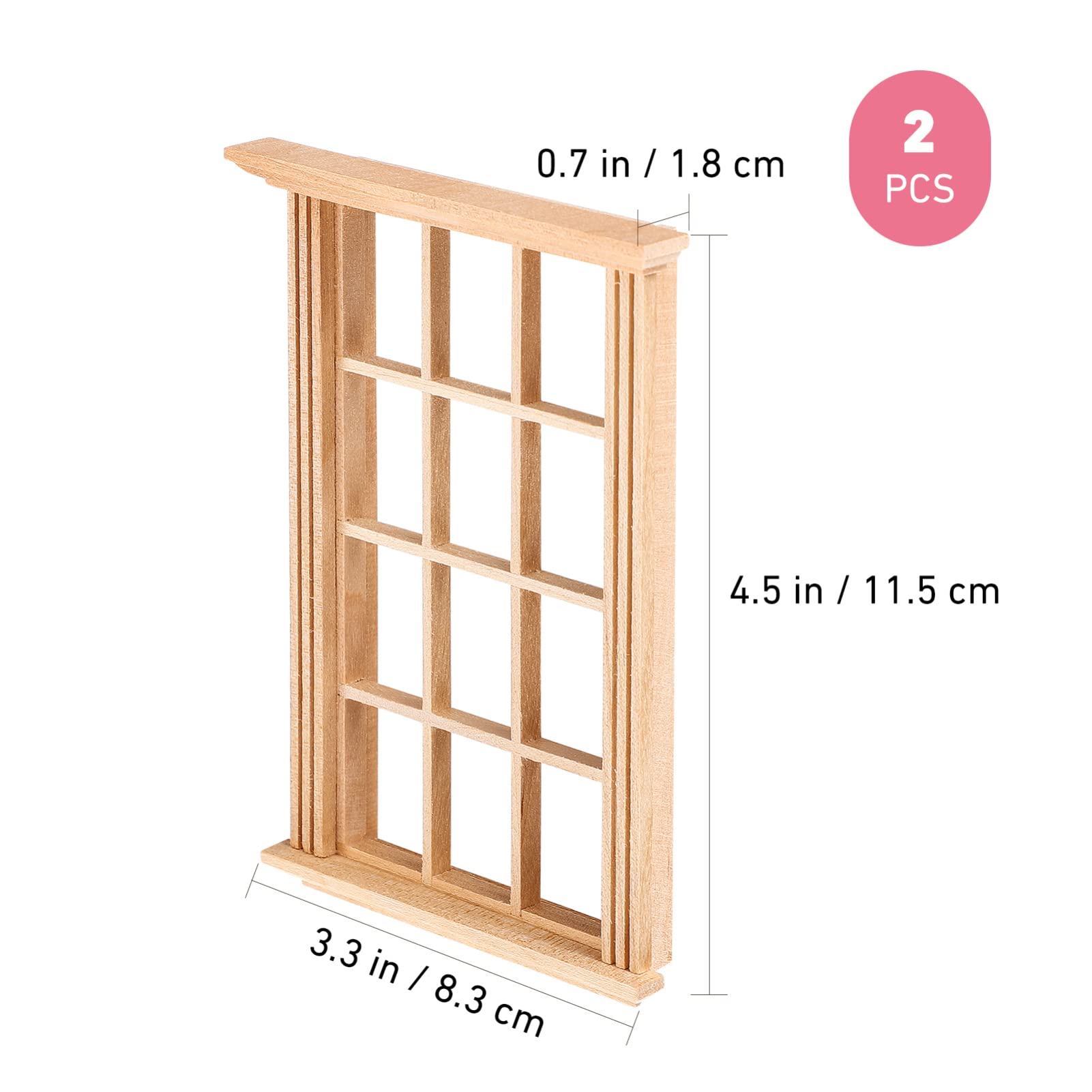 2PCS Miniature Dollhouse Window Frames - Tiny Wooden Windows for DIY Doll House Decor, Model Building & Miniature Scenes - Perfect for Dollhouse Accessories, Fairy Gardens & Craft Projects