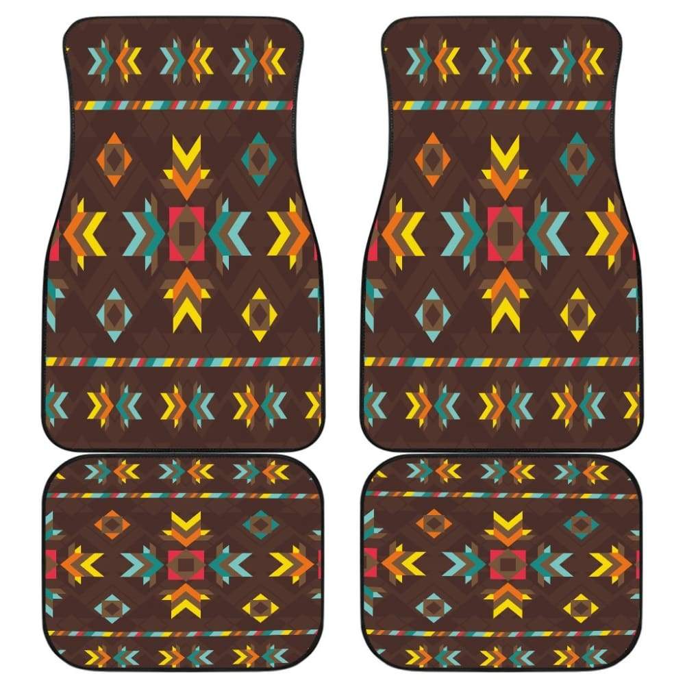 Premium Brown Pattern All-Weather Car Mats - Front & Back Custom Fit for Native Vehicles - Durable & Non-Slip Floor Mats for Cars, SUVs, Trucks | Perfect for Daily Commutes, Road Trips & Outdoor Adventures