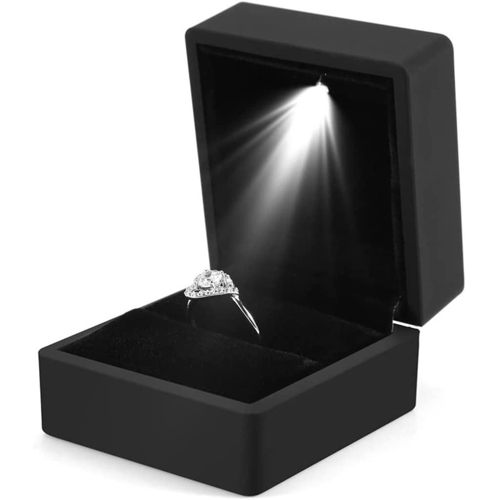LED Ring Box for Jewelry - XWWDP Diamond Ring Storage Box with Light, Wedding Ring Organizer & Gift Box (6x5x4.5cm, Black) - Perfect for Proposals, Anniversaries & Bridal Jewelry Storage