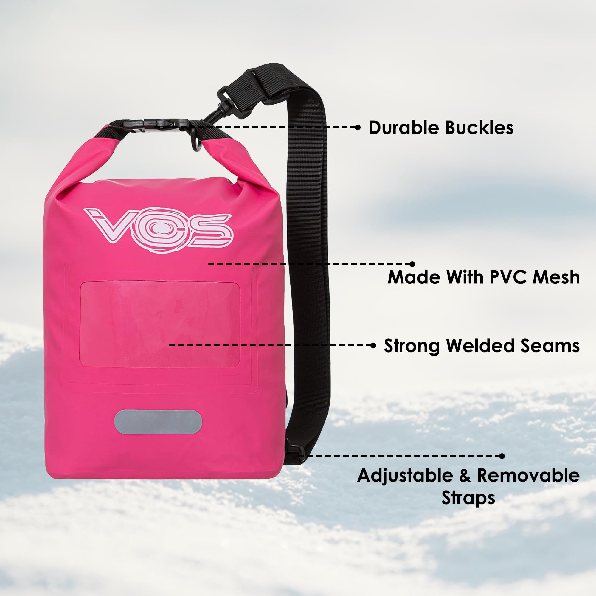 VOS Waterproof Premium Dry Bag - 5L Lightweight Dry Storage Backpack for Travel, Swimming, Boating, Kayaking, Camping & Beach | Waterproof Gear for Outdoor Adventures, Water Sports & Emergency Preparedness (Pink)
