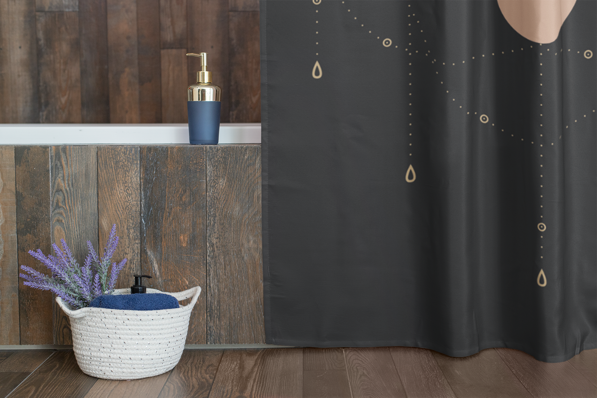 Black Moon Phases Shower Curtain - Waterproof Bathroom Decor for Modern & Boho Homes - Perfect for Showers, Bathtubs & Spa Retreats