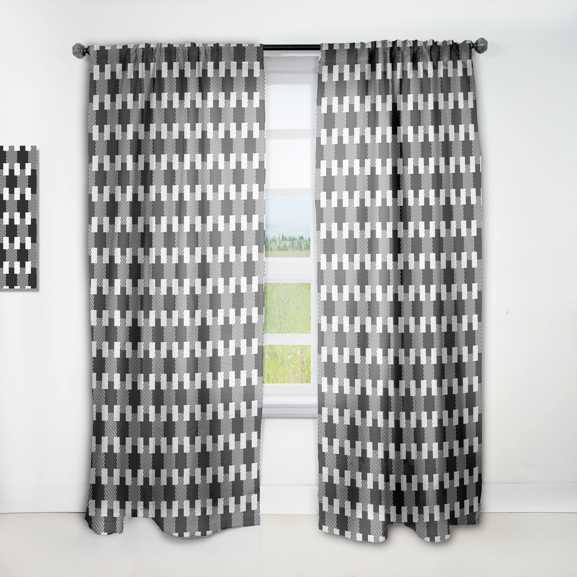 Geometric Monochrome Pattern II Blackout Curtains - Thermal Insulated Single Panel (52x108 inches) for Bedroom & Living Room - Modern Window Treatment for Home Decor & Light Blocking