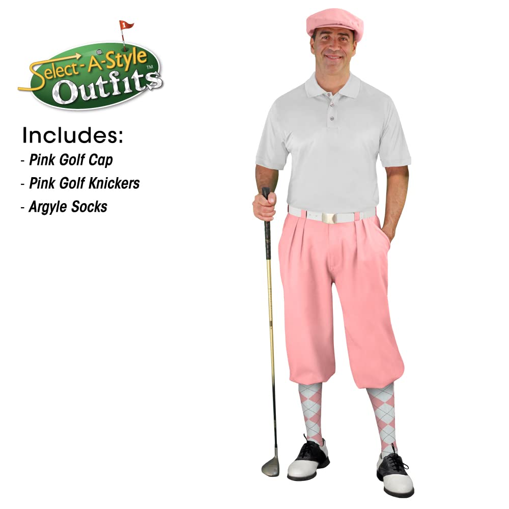 Men's Stylish Pink Golf Outfit Set with Matching Cap & Argyle Socks - Perfect for Golf Tournaments, Casual Wear & Fashionable Sporty Looks