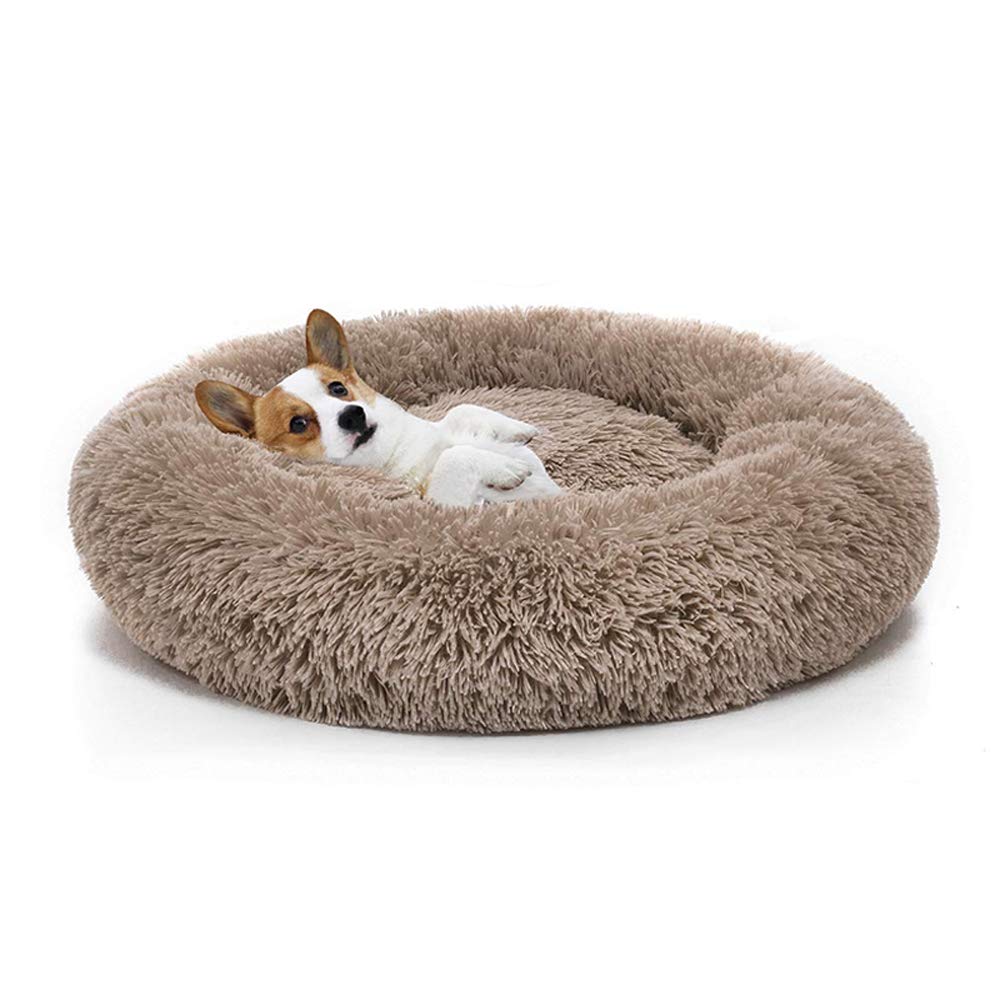 Self-Warming Round Pet Bed - Plush Washable Donut Dog Bed for Small to Large Dogs | Calming & Comfortable Sleeping Cuddler | Winter Warm Dog Mat (100cm, Coffee Brown) | Perfect for Crates, Living Rooms & Bedrooms