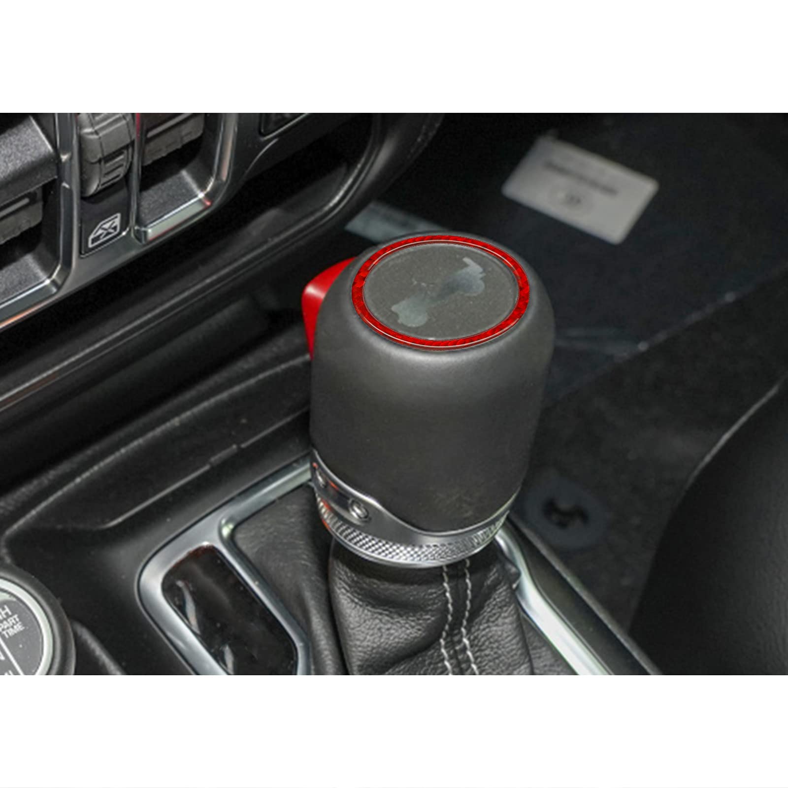 Carbon Fiber Gear Shift Knob Cover Trim for 2018-2021 Jeep Wrangler - Interior Accessories & Decoration (Red) | Upgrade Your Car's Style for Off-Road Adventures & Daily Driving