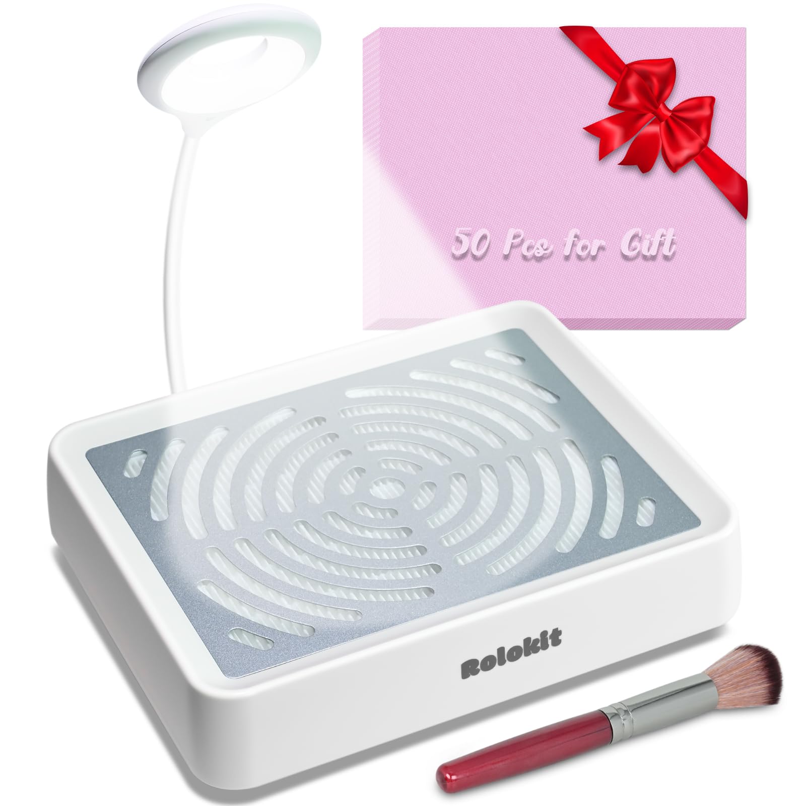 Professional Electric Nail Dust Collector with LED Lamp | 50pcs Disposable Filters & Dusting Brush | Low Noise Nail Vacuum Cleaner for Acrylic, Gel & Manicure | Salon & Home Nail Art Dust Removal System | Perfect for Nail Salons, Home DIY & Professional Nail Technicians