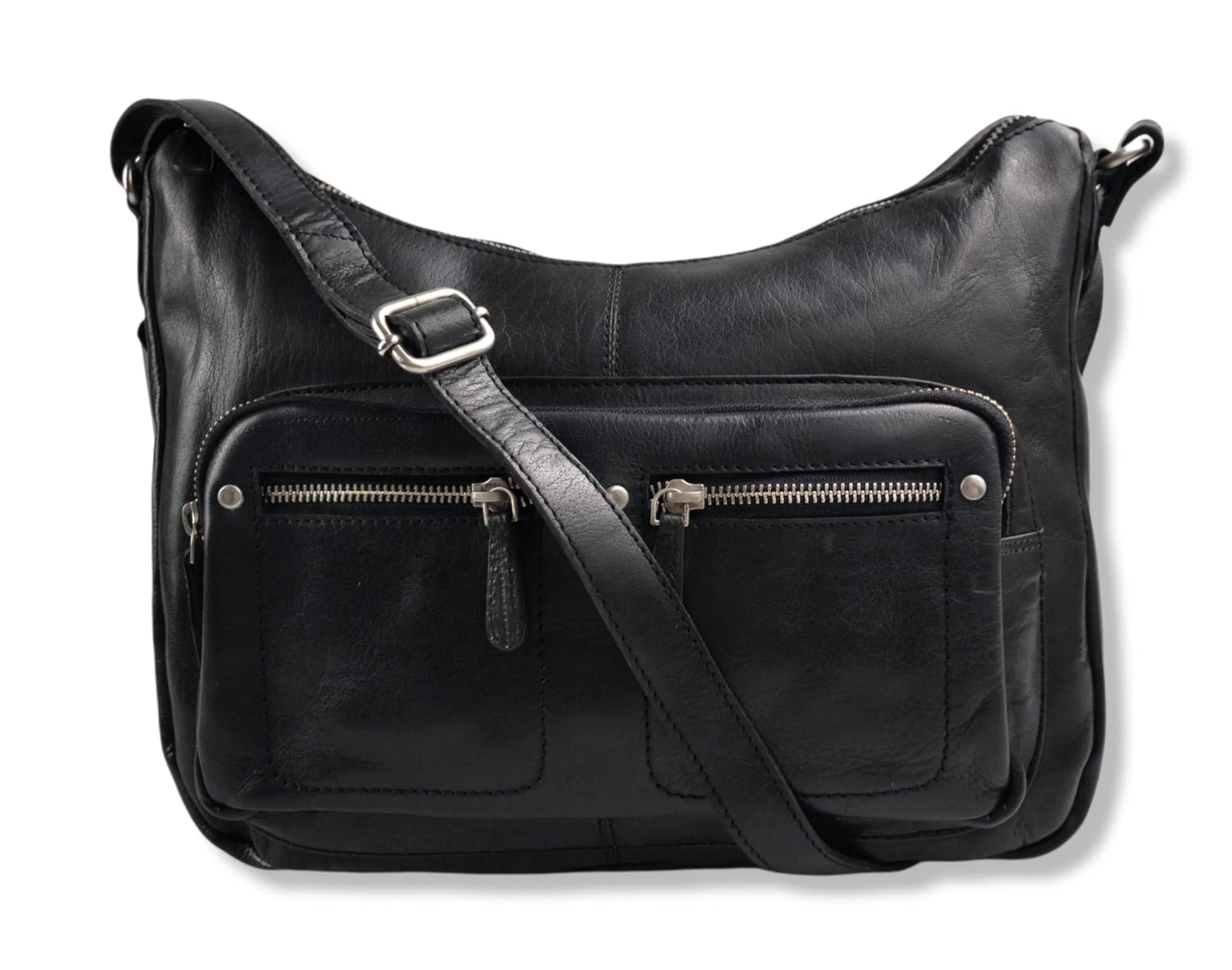 Women's Buffalo Leather Handbag - Black Shoulder Bag, Leather Satchel Purse & Crossbody Bag for Everyday Use, Work & Travel (Black)