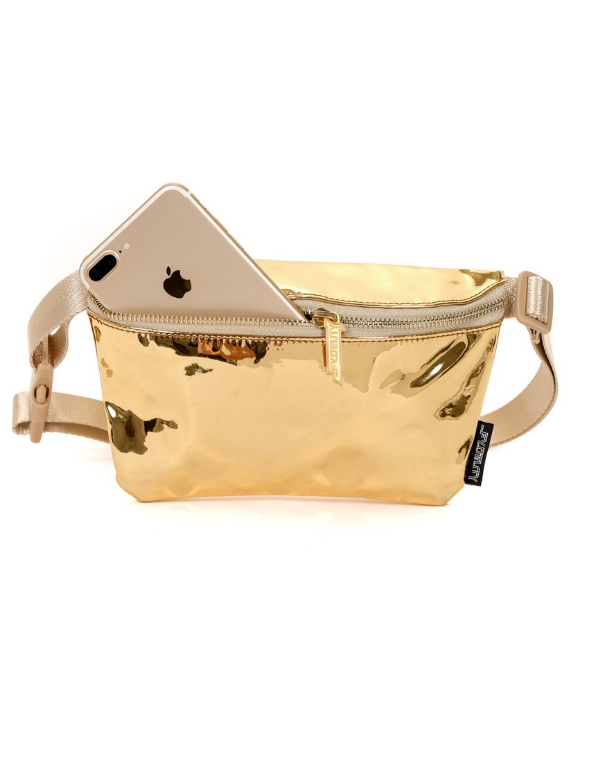 Ultra Slim Fanny Pack - Lux Mirror Gold Waist Bag for Women & Men - Perfect for Running, Hiking, Travel & Everyday Use