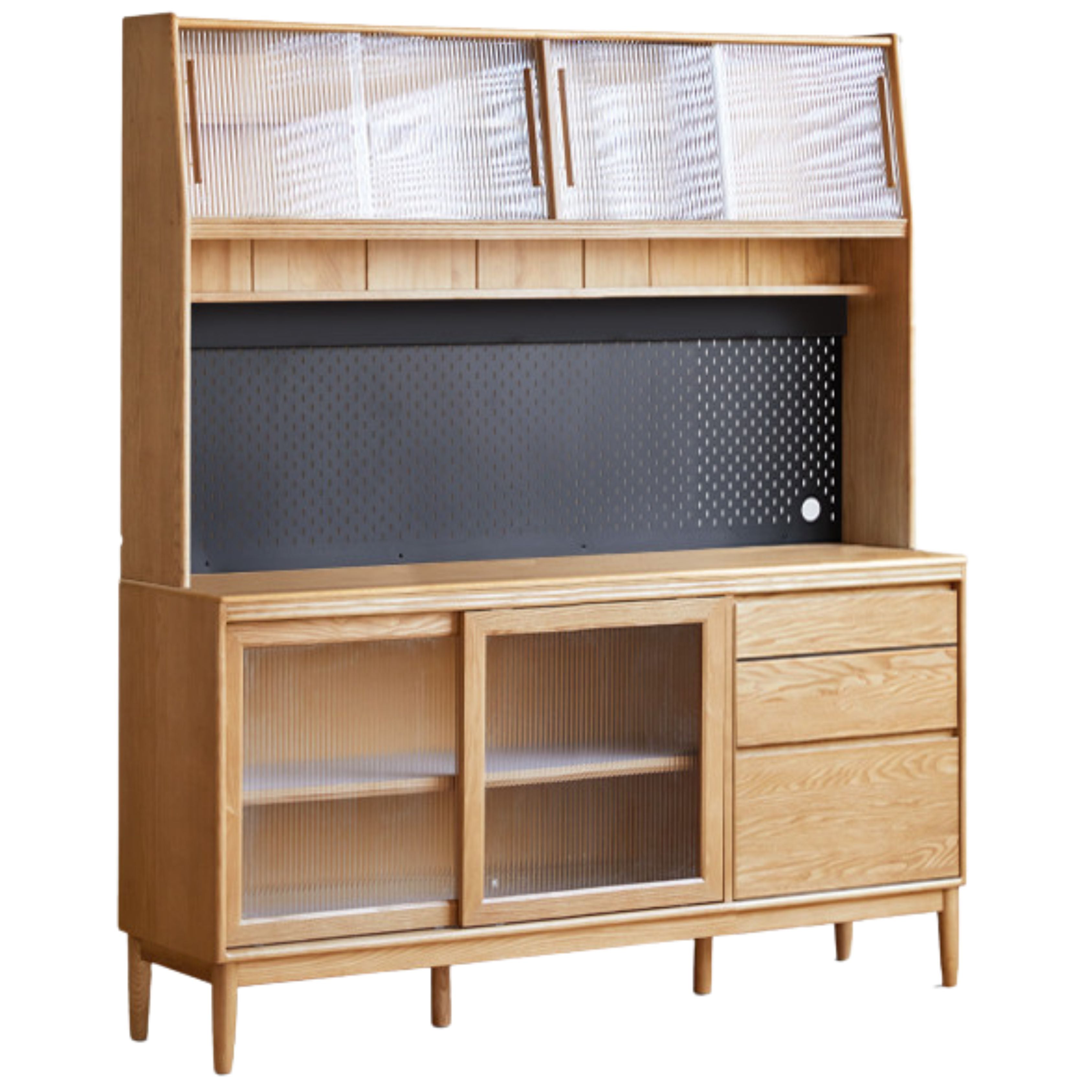 Oak Solid Wood Large Capacity Storage Sideboard - Rustic Buffet Cabinet for Dining Room, Living Room & Entryway Storage