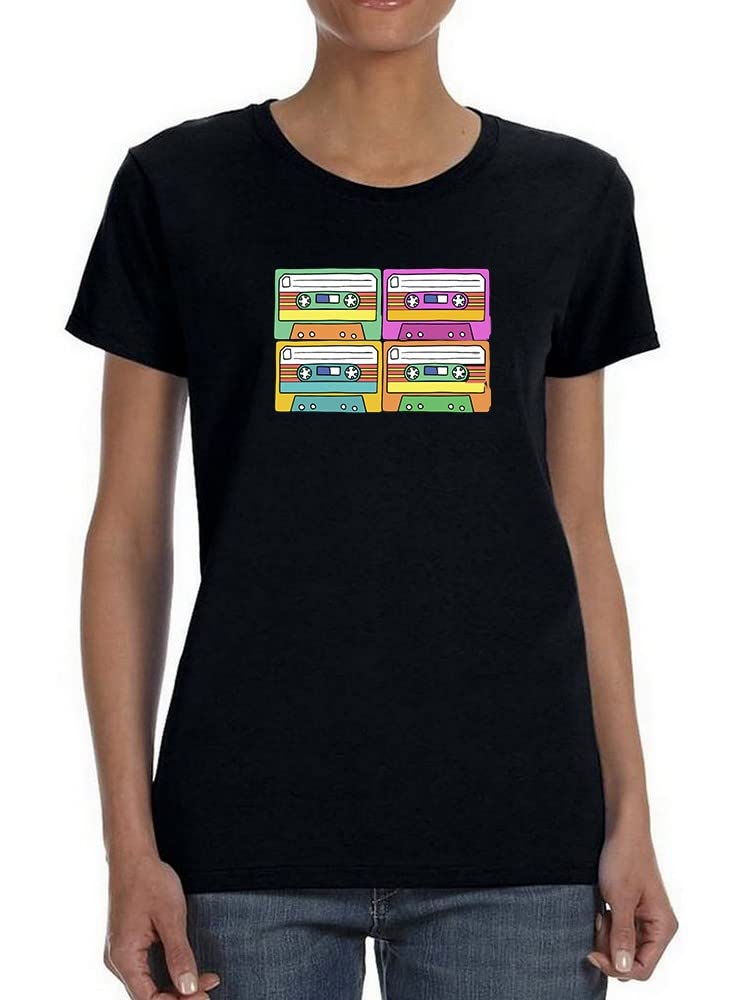 Vintage Pop Art Cassette T-Shirt for Women - Retro Music Lover Graphic Tee - Perfect for Concerts, Music Festivals & Casual Wear
