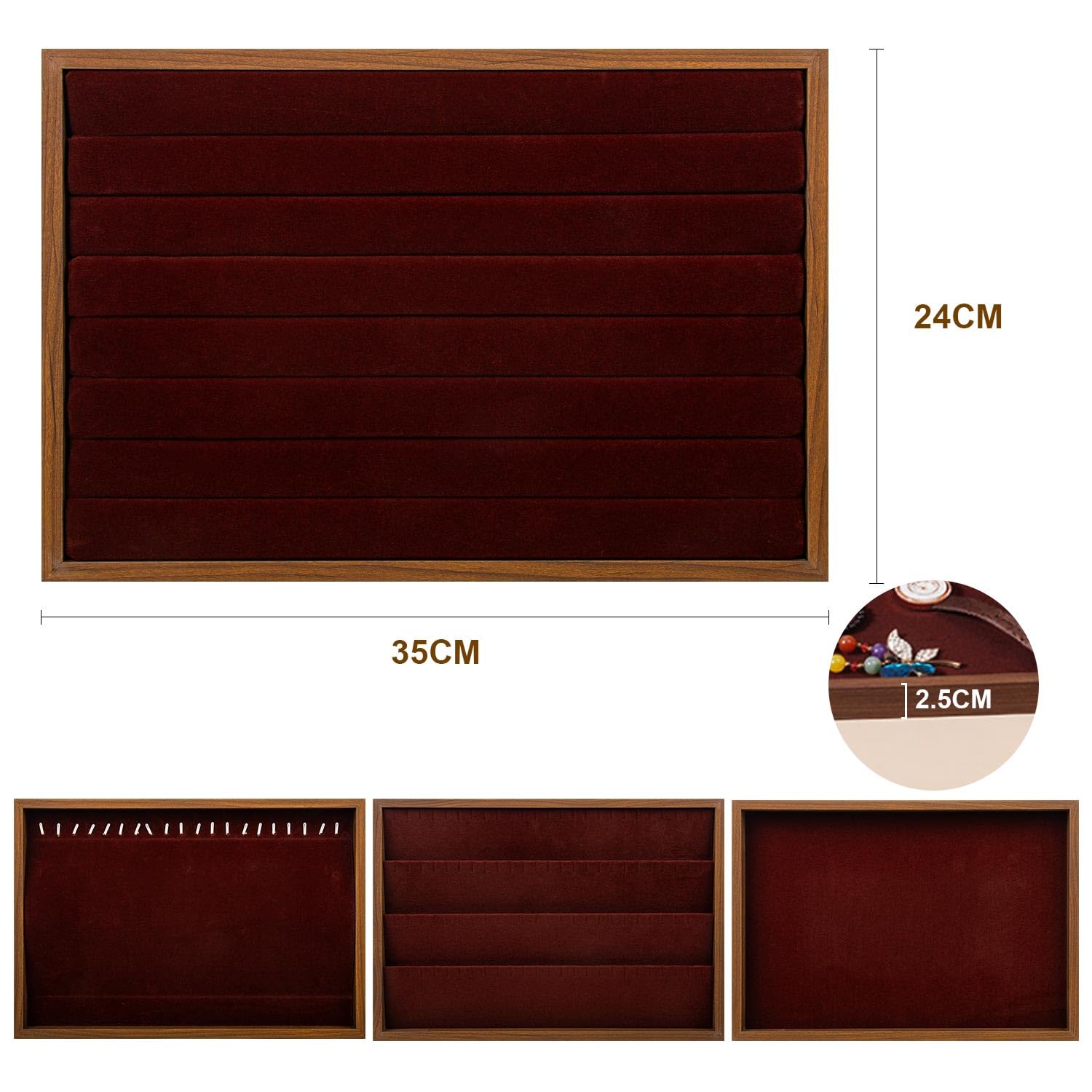 4 Pack Wooden Jewelry Organizer Trays - 13.75