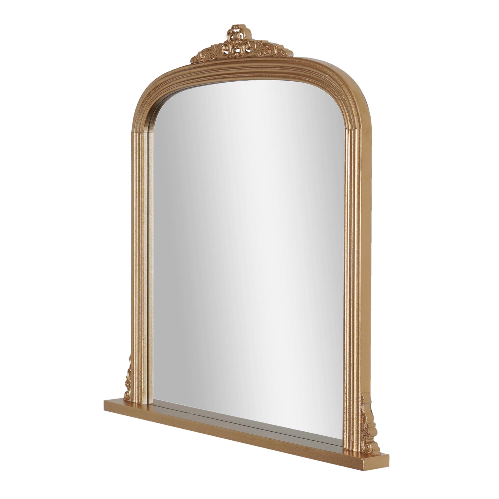Antique Brass Ornate Framed Arched Vintage Mirror - 26