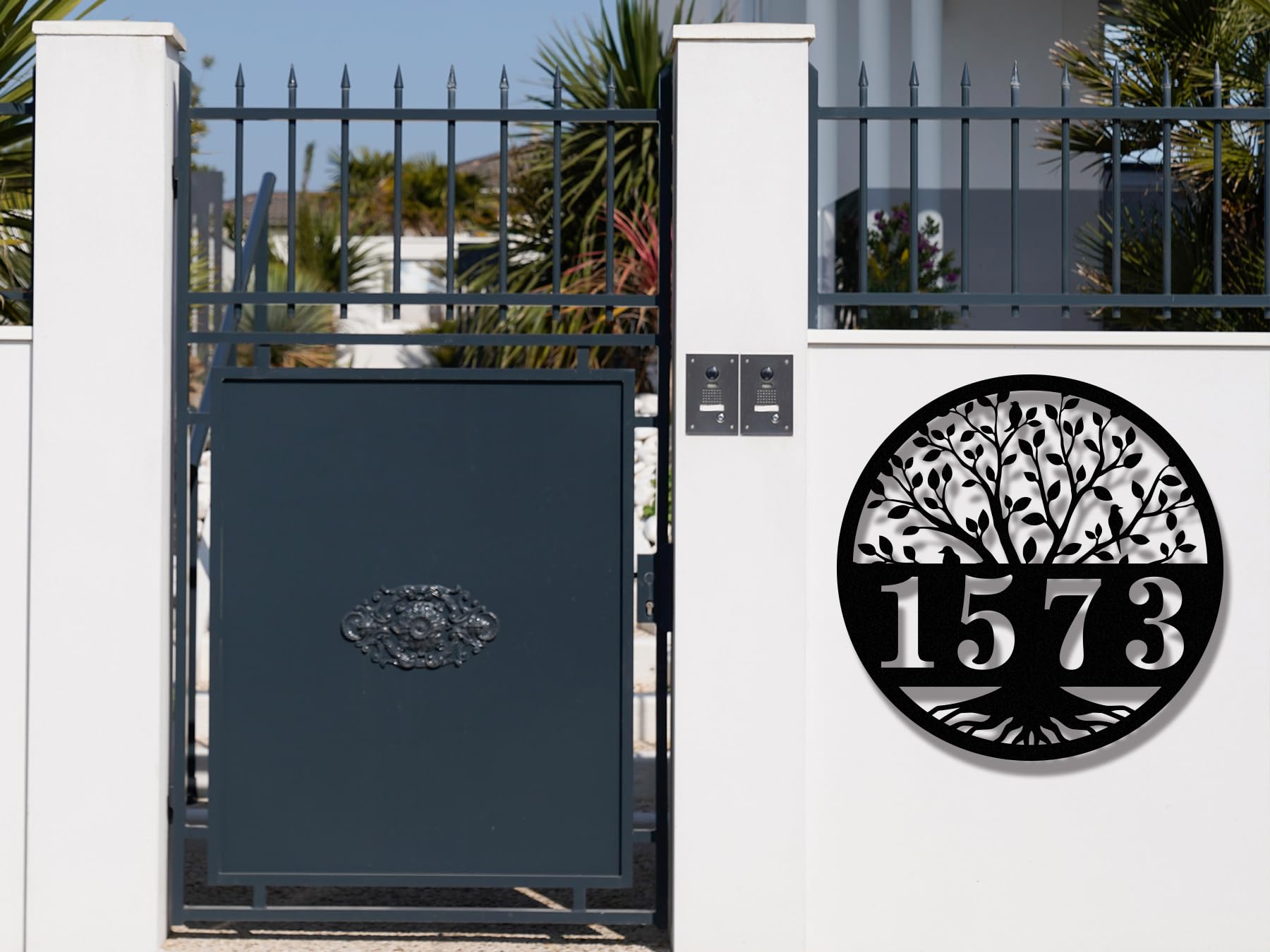 Custom Metal House Numbers for Outdoor - Personalized Modern Address Plaque, Yard Sign with Tree of Life Design - Perfect for Home Entrance, Mailbox & Front Door Decoration