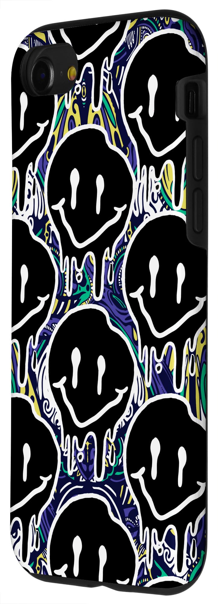 Trippy Acid Happy & Sad Face Graffiti iPhone SE (2020)/7/8 Phone Case - Durable Black Protective Cover for Everyday Use & Street Style Fashion
