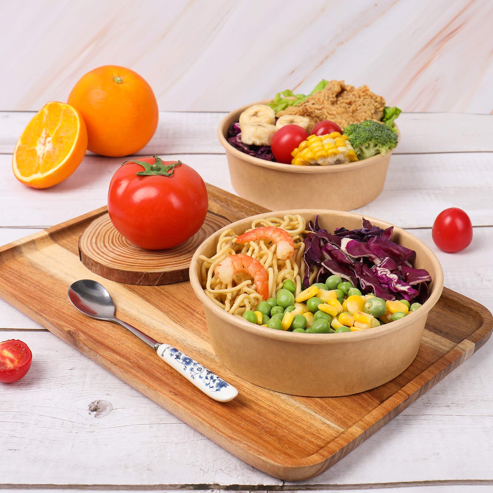 17 oz Disposable Kraft Paper Bowls with Lids - Eco-Friendly Food Containers for Soup, Salad, Ice Cream | Bulk 50 Pack for Parties, Picnics, Takeout & Catering Events