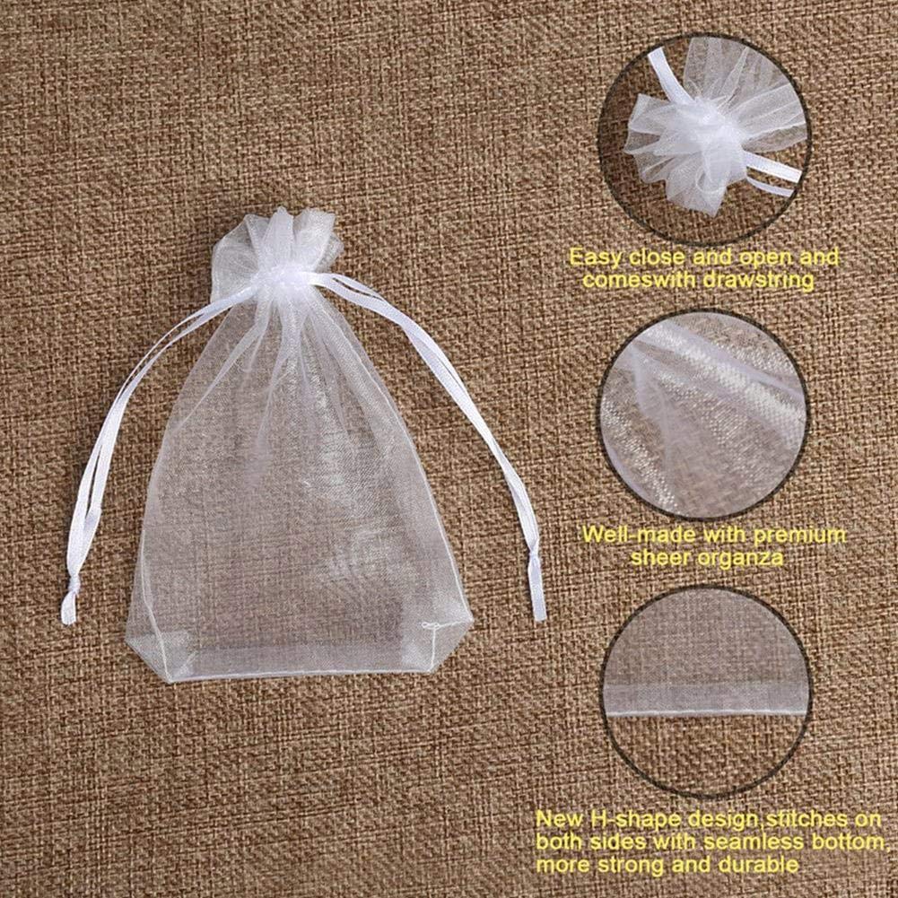 50 Pack 4x5 Inch White Sheer Organza Drawstring Bags - Wedding Favor, Jewelry Gift, Party Favor, Candy Bags for Bridal Shower, Baby Shower & Festivals