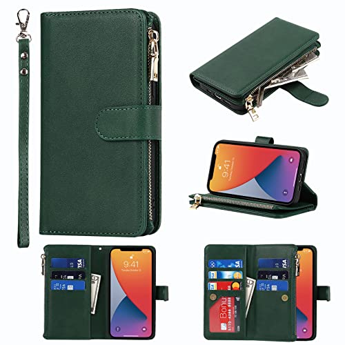 9 Card Slots Zipper Dark Green