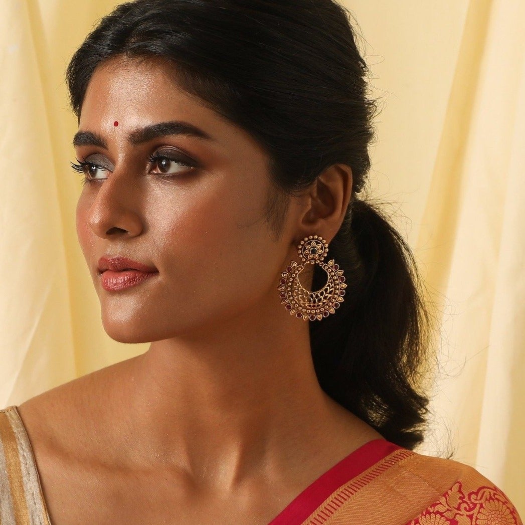 Vintage Chandbali Earrings for Women - Handmade Antique Indian Jewelry - Perfect for Weddings, Parties & Boho Fashion