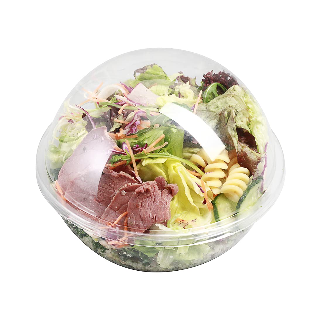 50-Pack Restaurantware Thermo Tek 28oz Clear Plastic Salad Bowls with Airtight Dome Lids - Disposable Food Storage Containers for Fresh Salads, Meal Prep, Catering & Takeout
