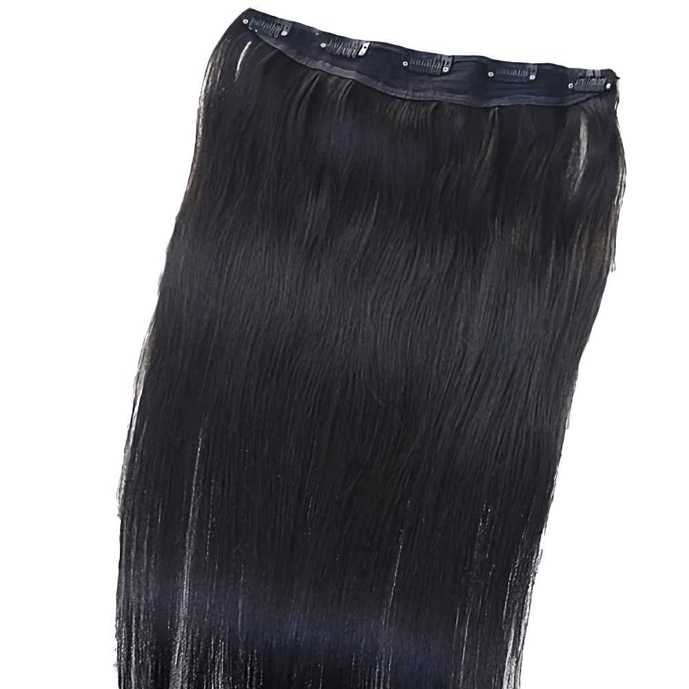 DELORUS 24 Inch Synthetic Straight Black Hair Extensions with 5 Clips - 1 Piece Clip-in Hair Extensions for Women & Girls | Perfect for Daily Wear, Parties & Special Occasions
