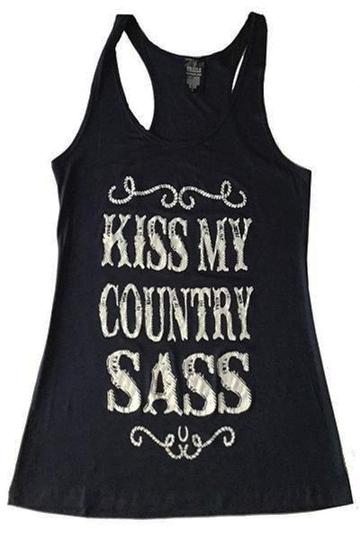 TRAILS KISS My Country SASS Women's Tank Top - Comfortable Casual Workout & Summer Fashion Top for Outdoor Activities, Gym, and Beach Wear