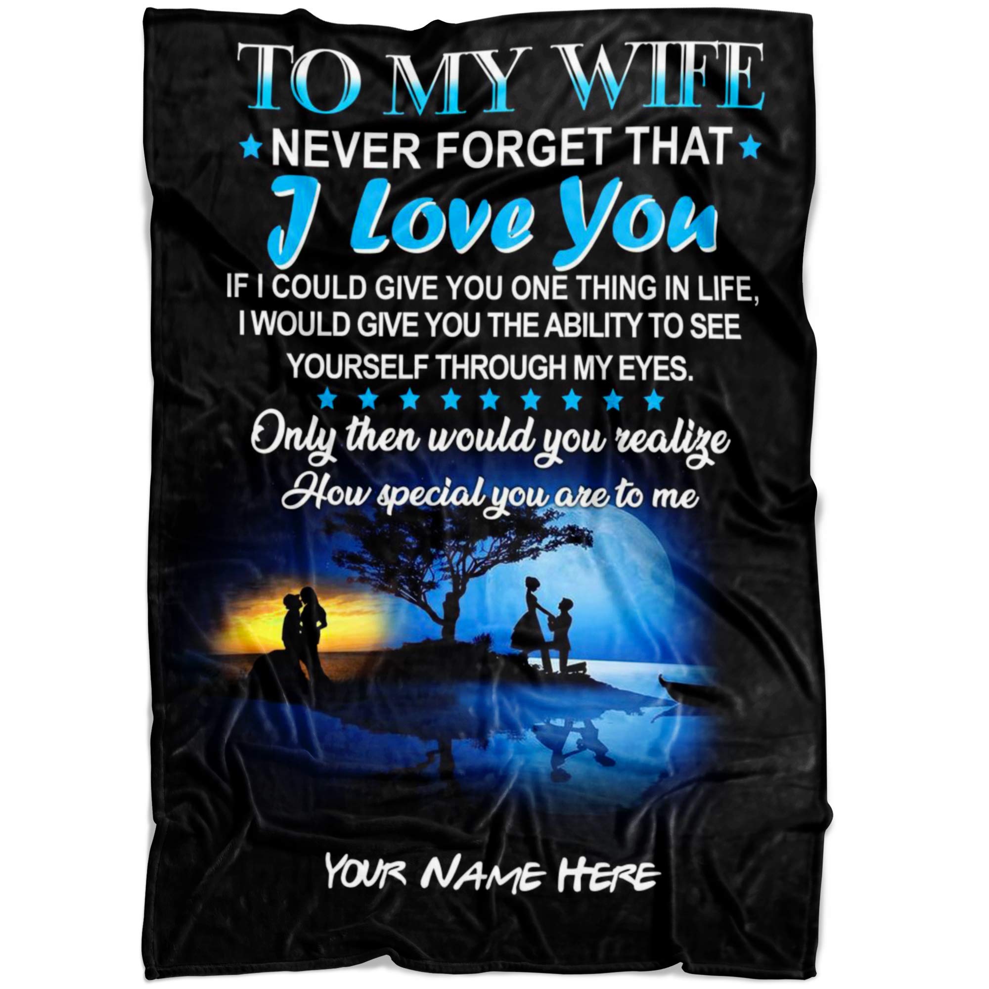 Personalized Fleece Sherpa Blanket for Wife - Anniversary, Wedding, Birthday & Christmas Gift from Husband - 'Never Forget I Love You' Cozy Throw Blanket - Perfect for Cuddling, Movie Nights & Romantic Surprises