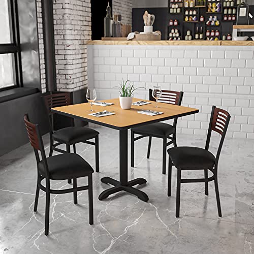 Walnut Wood Back/Black Vinyl Seat/Black Metal Frame