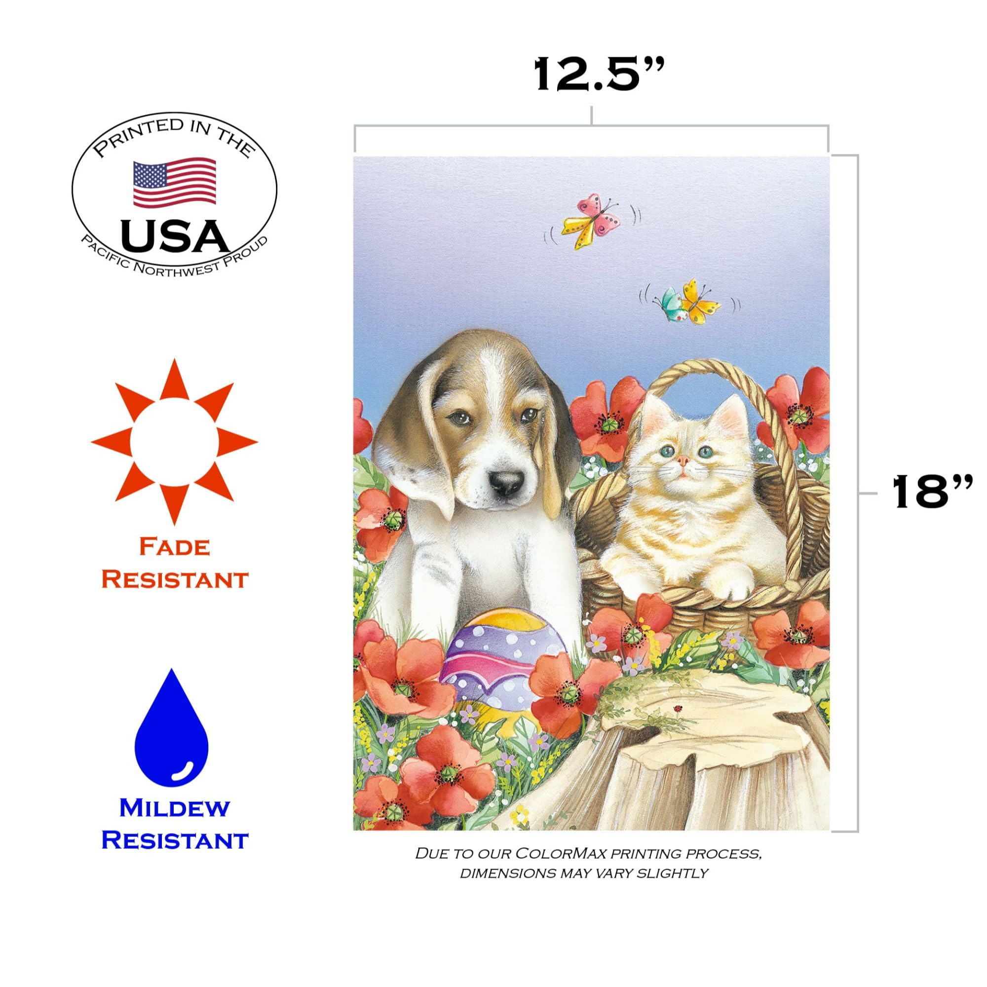 Toland Home Garden 1112175 Easter Pals Spring Flag - 12x18 Inch Double Sided Outdoor Garden Flag with Cat & Dog Design - Perfect for Yard, House, and Easter Decoration - Weather-Resistant Spring Home Decor
