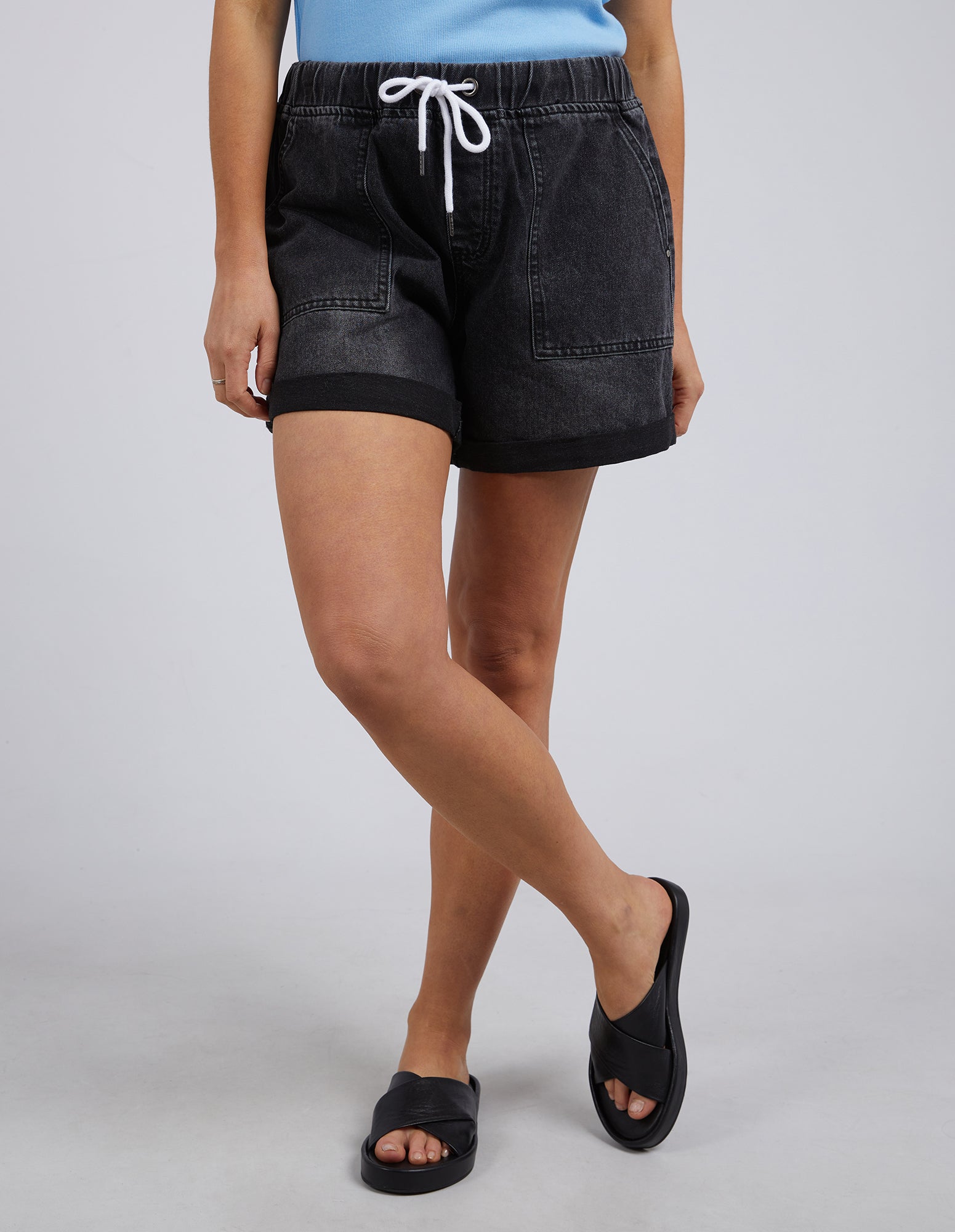 Elm Emma Relaxed Fit Denim Shorts - Washed Black | Comfortable Casual Wear for Women | Perfect for Summer Outings, Beach Trips, and Weekend Hangouts