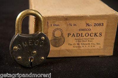 OMECO PADLOCKS Set of 4 - No. 2083 Japanned Steel Case with 8 Keys - Heavy Duty Black Padlocks for Lockers, Toolboxes, Gates & Storage Units - Vintage NOS Security Locks