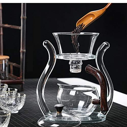 RORA Semi-Automatic Rotating Glass Teapot Set with Infuser - Kungfu Tea Maker for 6 Cups | Perfect for Home, Office & Tea Ceremonies | Elegant Glass Tea Set for Relaxation & Entertaining