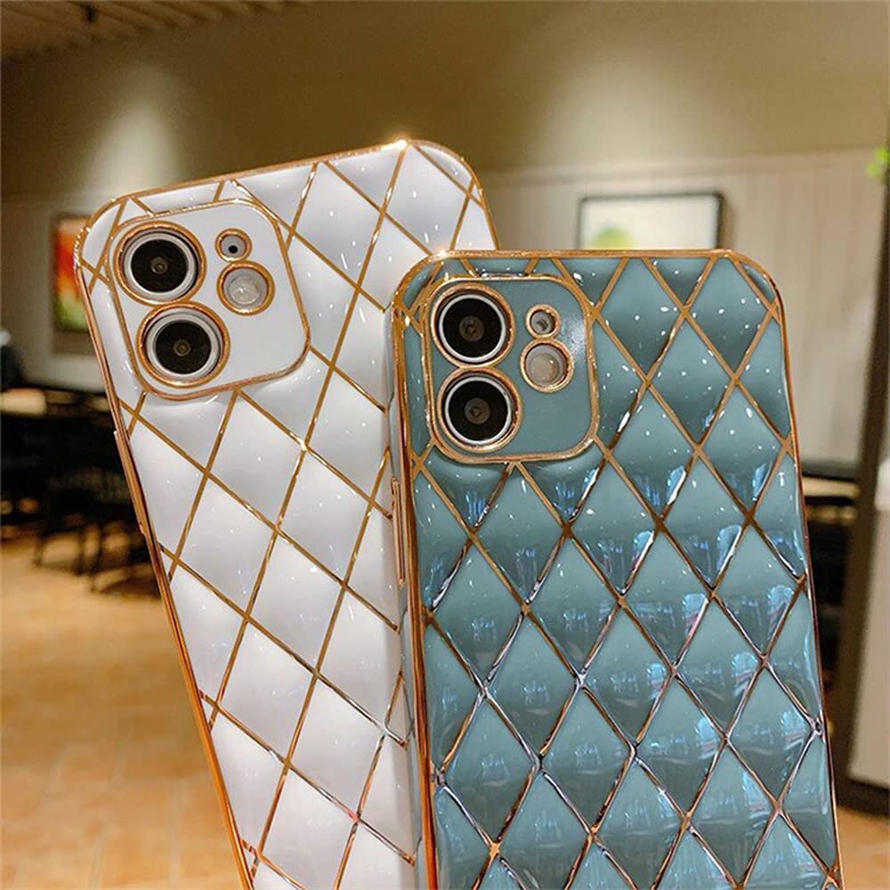 Luxury Gold Plated Diamond Geometric iPhone 11 Pro Max Case for Women - Soft TPU Shockproof Protective Cover with Camera Protection (Dark Green) | Perfect Gift for Birthday, Anniversary & Daily Use
