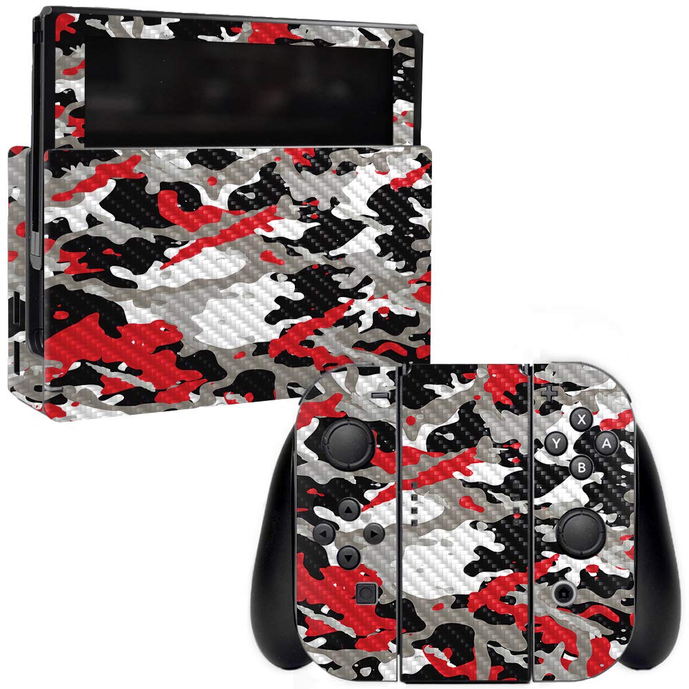 MightySkins Carbon Fiber Skin for Nintendo Switch - Red Camo | Protective & Durable Textured Vinyl Wrap | Easy to Apply & Remove | Made in USA | Perfect for Gaming Protection & Customization